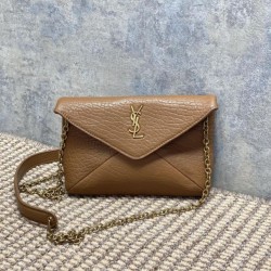 Replica Borsa a tracolla classica Calypso Mini YSL Saint Laurent con catena Marrone