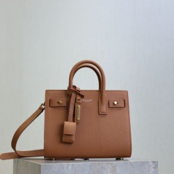 Replica Borsa tote Sac De Jour piccola/media/grande YSL Saint Laurent Marrone