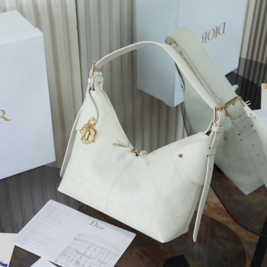 Replica Borse  Alta Qualità hobo Dior Voyage piccola/media piatta Macrocannage Bianco
