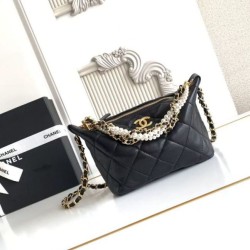 Replica Borsa hobo Chanel piccola Pearls AS5898 pelle di vitello nera