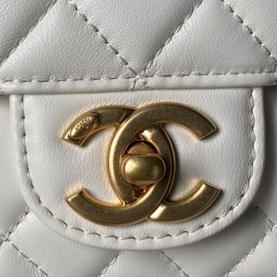 Replica Borse  Chanel Flap 25K AS5813 AS5814 Manico con diamanti smerigliati Bianco