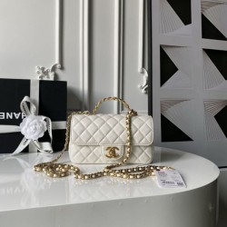 Replica Borse  Chanel Flap 25K AS5813 AS5814 Manico con diamanti smerigliati Bianco