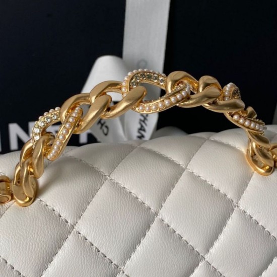 Replica Borse  Chanel Flap 25K AS5813 AS5814 Manico con diamanti smerigliati Bianco