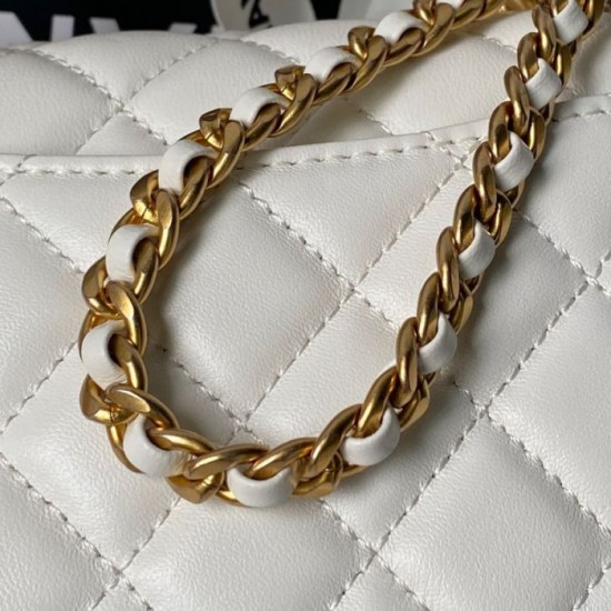 Replica Borse  Chanel Flap 25K AS5813 AS5814 Manico con diamanti smerigliati Bianco