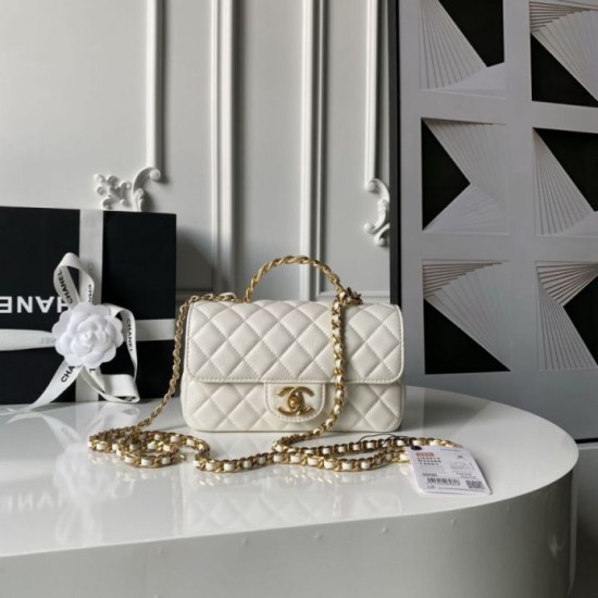 Replica Borse  Chanel Flap 25K AS5813 AS5814 Manico con diamanti smerigliati Bianco