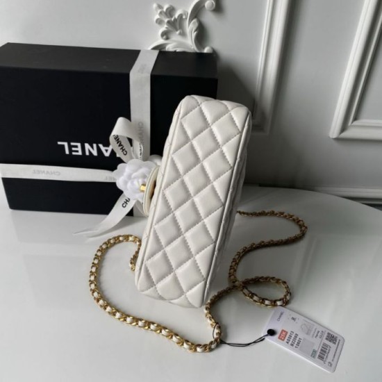 Replica Borse  Chanel Flap 25K AS5813 AS5814 Manico con diamanti smerigliati Bianco