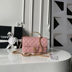 Replica Borsa Chanel Flap 25K AS5813 AS5814 Manico con diamanti smerigliati Rosa
