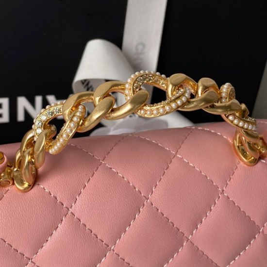 Replica Borsa Chanel Flap 25K AS5813 AS5814 Manico con diamanti smerigliati Rosa Imitazioni Replica Borsa Chanel Flap 25K AS5813 AS5814 Manico con diamanti smerigliati Rosa