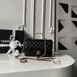 Replica Borse Chanel Flap 25K AS5813 AS5814 Manico con diamanti smerigliati Nero