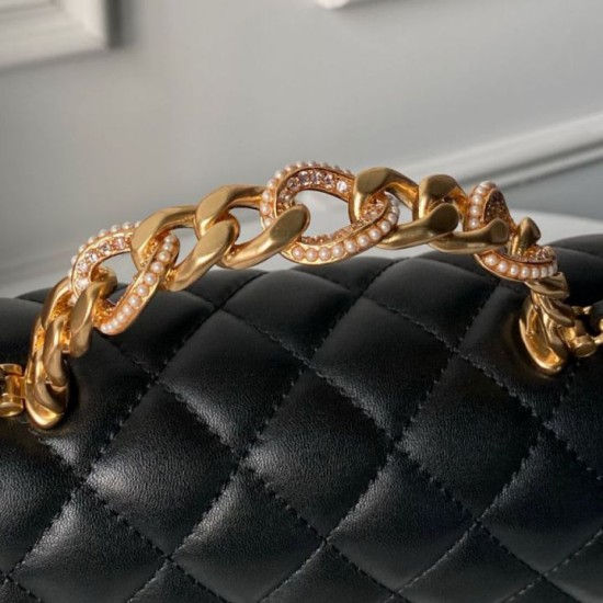 Replica Borse Chanel Flap 25K AS5813 AS5814 Manico con diamanti smerigliati Nero Imitazioni Replica Borse Chanel Flap 25K AS5813 AS5814 Manico con diamanti smerigliati Nero