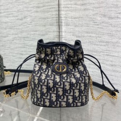 Replica Borse  Alta Qualità a secchiello Dior 30 Montaigne Mini Dior Oblique jacquard con coulisse Blu