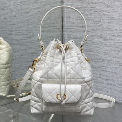 Replica Dior piccola borsa a secchiello Dior Caro Latte Macrocannage Bianco