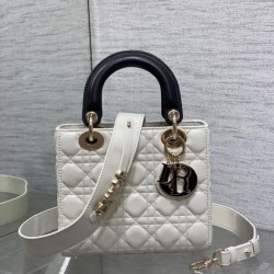 Replica Dior Lady Dior My ABCDior Borsa  1:1 piccola con manico superiore Nero/bianco