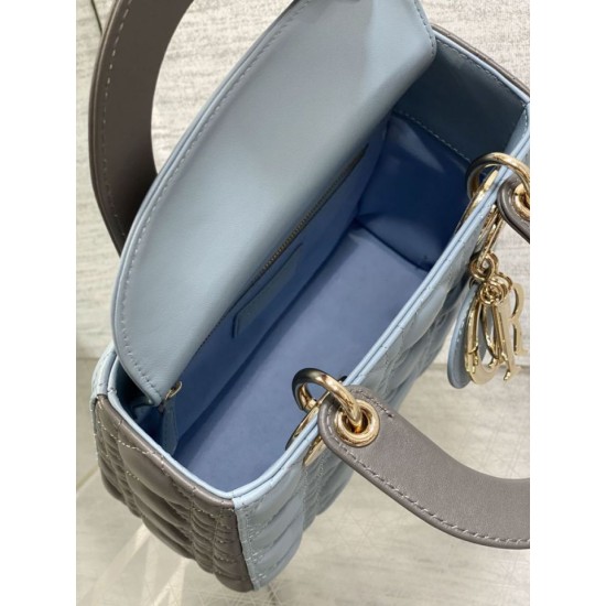 Replica Dior Lady Dior My ABCDior Borse Firmate piccola con manico superiore blu/grigio Imitazioni Replica Dior Lady Dior My ABCDior Borse Firmate piccola con manico superiore blu/grigio