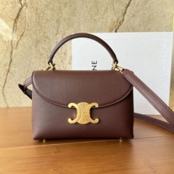 Replica Borsa Celine Teen Nino con manico superiore in pelle di vitello liscia Borgogna