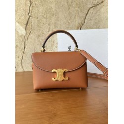 Borsa Celine Teen Nino con manico superiore in pelle di vitello liscia Marrone