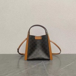 Replica Borsa a cubo piccola Celine Triomphe in tela/pelle di vitello Marrone