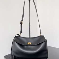 Replica Borsa a tracolla Balenciaga Rodeo Medium nera oro