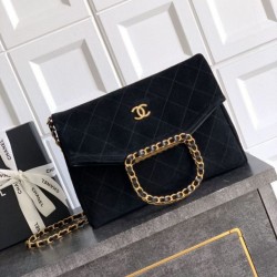 Replica Borsa tote pieghevole Diana Chanel scamosciata piccola/media/grande Nero