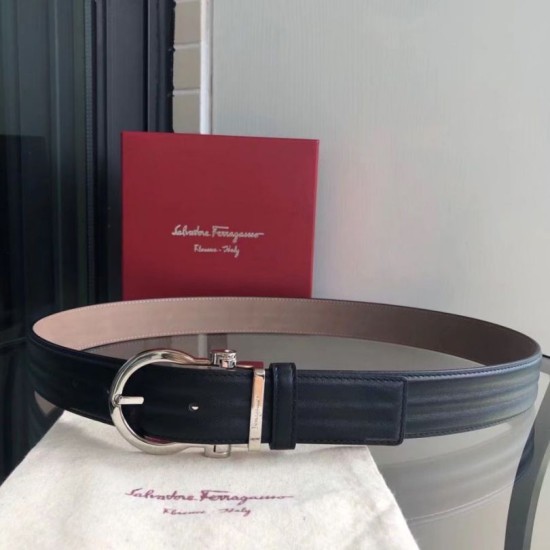 Replica Cintura da uomo Salvatore Ferragamo 3.5 cm con fibbia ad ardiglione squisita argento Nero Imitazioni Replica Cintura da uomo Salvatore Ferragamo 3.5 cm con fibbia ad ardiglione squisita argento Nero