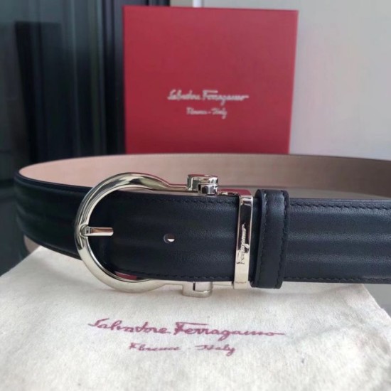 Replica Cintura da uomo Salvatore Ferragamo 3.5 cm con fibbia ad ardiglione squisita argento Nero Imitazioni Replica Cintura da uomo Salvatore Ferragamo 3.5 cm con fibbia ad ardiglione squisita argento Nero