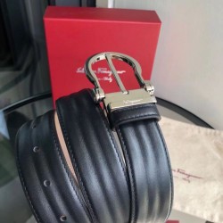Cintura da uomo Salvatore Ferragamo 3.5 cm con fibbia ad ardiglione squisita argento Nero