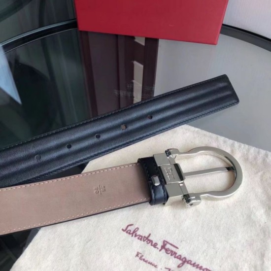 Replica Cintura da uomo Salvatore Ferragamo 3.5 cm con fibbia ad ardiglione squisita argento Nero Imitazioni Replica Cintura da uomo Salvatore Ferragamo 3.5 cm con fibbia ad ardiglione squisita argento Nero