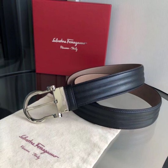 Replica Cintura da uomo Salvatore Ferragamo 3.5 cm con fibbia ad ardiglione squisita argento Nero Imitazioni Replica Cintura da uomo Salvatore Ferragamo 3.5 cm con fibbia ad ardiglione squisita argento Nero