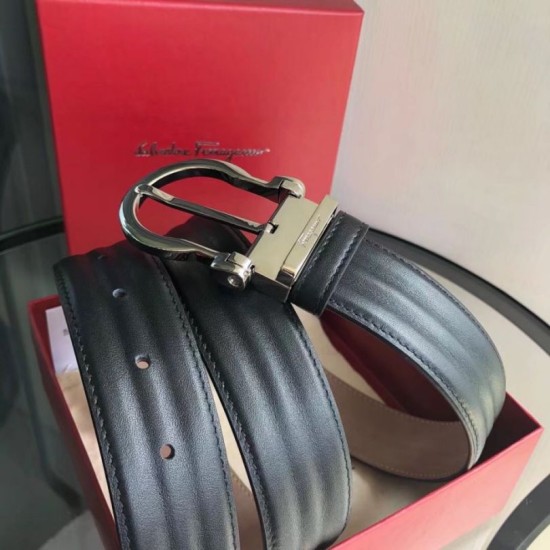 Replica Cintura da uomo Salvatore Ferragamo 3.5 cm con fibbia ad ardiglione squisita argento Nero Imitazioni Replica Cintura da uomo Salvatore Ferragamo 3.5 cm con fibbia ad ardiglione squisita argento Nero