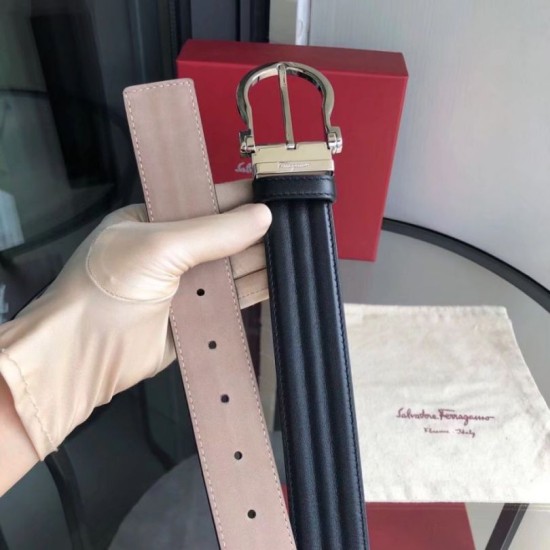 Replica Cintura da uomo Salvatore Ferragamo 3.5 cm con fibbia ad ardiglione squisita argento Nero Imitazioni Replica Cintura da uomo Salvatore Ferragamo 3.5 cm con fibbia ad ardiglione squisita argento Nero