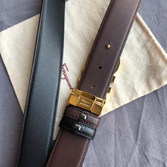 Replica Cintura reversibile da uomo Salvatore Ferragamo da 3,5 cm con clip in metallo oro Nero Imitazioni Replica Cintura reversibile da uomo Salvatore Ferragamo da 3,5 cm con clip in metallo oro Nero