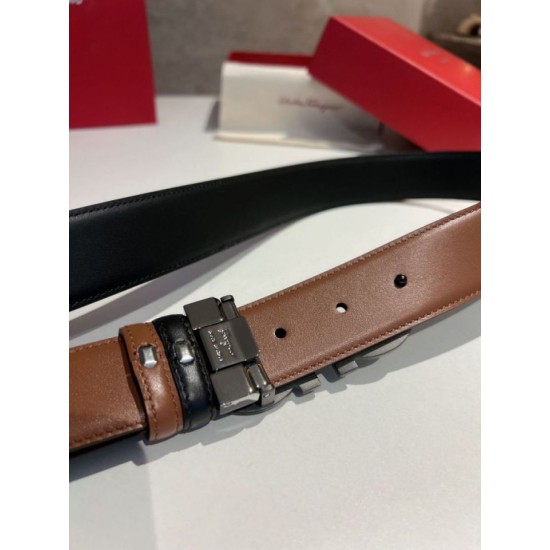 Replica Alta gamma Cintura da uomo Salvatore Ferragamo da 3.5 cm con fibbia nera