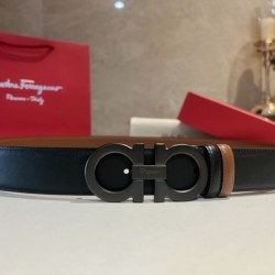 Replica Alta gamma Cintura da uomo Salvatore Ferragamo da 3.5 cm con fibbia nera