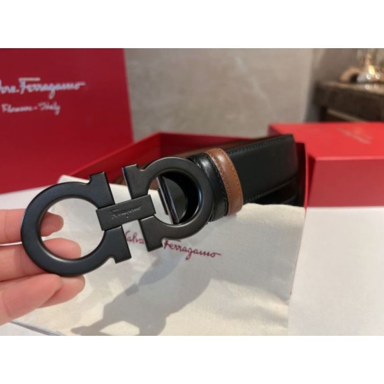 Replica Alta gamma Cintura da uomo Salvatore Ferragamo da 3.5 cm con fibbia nera