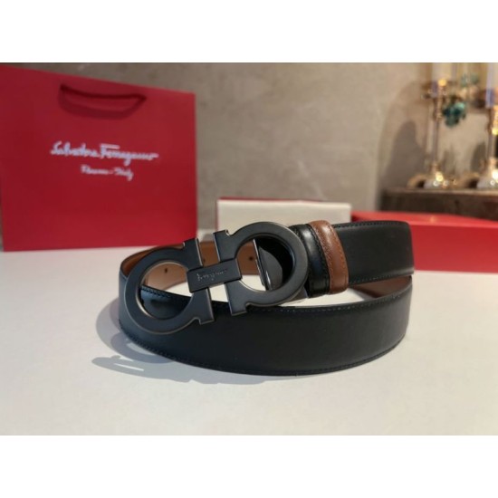 Replica Alta gamma Cintura da uomo Salvatore Ferragamo da 3.5 cm con fibbia nera