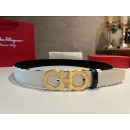 Replica Borsa Cintura reversibile da uomo Salvatore Ferragamo da 3.5 cm con clip in metallo oro Nero/Bianco
