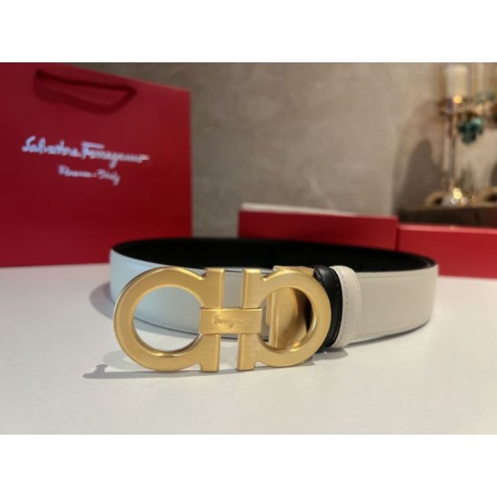 Replica Borsa Cintura reversibile da uomo Salvatore Ferragamo da 3.5 cm con clip in metallo oro Nero/Bianco