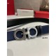 Replica Alta gamma Cintura reversibile da uomo Salvatore Ferragamo da 3.5 cm con clip in metallo argento Nero/Blu Imitazioni Replica Alta gamma Cintura reversibile da uomo Salvatore Ferragamo da 3.5 cm con clip in metallo argento Nero/Blu