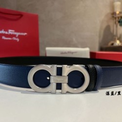 Replica Alta gamma Cintura reversibile da uomo Salvatore Ferragamo da 3.5 cm con clip in metallo argento Nero/Blu