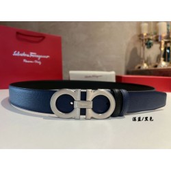 Cintura reversibile da uomo Salvatore Ferragamo da 3.5 cm con clip in metallo argento Nero/Blu