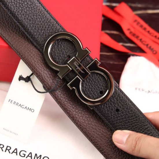 Replica Alta gamma Cintura reversibile da uomo Salvatore Ferragamo da 3,5 cm con fibbia Nero/caffè