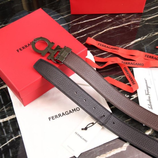 Replica Alta gamma Cintura reversibile da uomo Salvatore Ferragamo da 3,5 cm con fibbia Nero/caffè