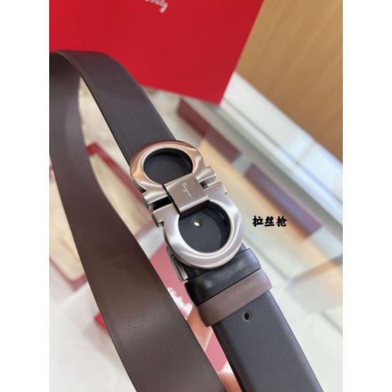 Replica Pari Cintura reversibile da uomo Salvatore Ferragamo da 3,5 cm con fibbia a ferro di cavallo a doppio anello Imitazioni Replica Pari Cintura reversibile da uomo Salvatore Ferragamo da 3,5 cm con fibbia a ferro di cavallo a doppio anello