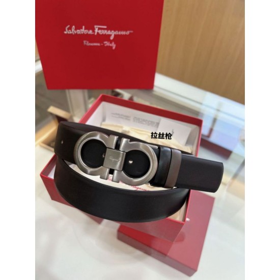 Replica Pari Cintura reversibile da uomo Salvatore Ferragamo da 3,5 cm con fibbia a ferro di cavallo a doppio anello Imitazioni Replica Pari Cintura reversibile da uomo Salvatore Ferragamo da 3,5 cm con fibbia a ferro di cavallo a doppio anello