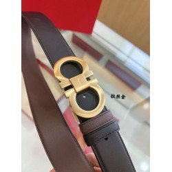 Cintura reversibile da uomo Salvatore Ferragamo da 3,5 cm con fibbia a ferro di cavallo a doppio anello oro