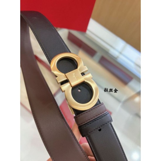 Replica Cintura reversibile da uomo Salvatore Ferragamo da 3,5 cm con fibbia a ferro di cavallo a doppio anello oro Imitazioni Replica Cintura reversibile da uomo Salvatore Ferragamo da 3,5 cm con fibbia a ferro di cavallo a doppio anello oro