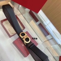 Replica Cintura reversibile da uomo Salvatore Ferragamo da 3,5 cm con fibbia a ferro di cavallo a doppio anello oro