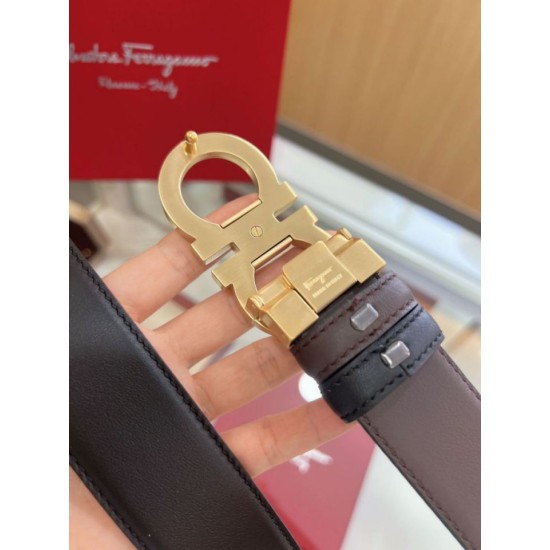 Replica Cintura reversibile da uomo Salvatore Ferragamo da 3,5 cm con fibbia a ferro di cavallo a doppio anello oro Imitazioni Replica Cintura reversibile da uomo Salvatore Ferragamo da 3,5 cm con fibbia a ferro di cavallo a doppio anello oro
