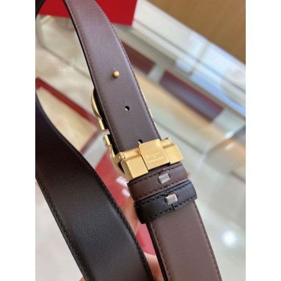 Replica Cintura reversibile da uomo Salvatore Ferragamo da 3,5 cm con fibbia a ferro di cavallo a doppio anello oro Imitazioni Replica Cintura reversibile da uomo Salvatore Ferragamo da 3,5 cm con fibbia a ferro di cavallo a doppio anello oro