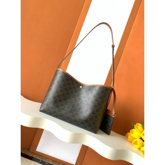 Replica Borsa shopper morbida Celine Triomphe in tela/pelle di vitello color cuoio